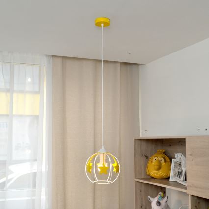 Dětský lustr na lanku STARS 1xE27/15W/230V žlutá/bílá