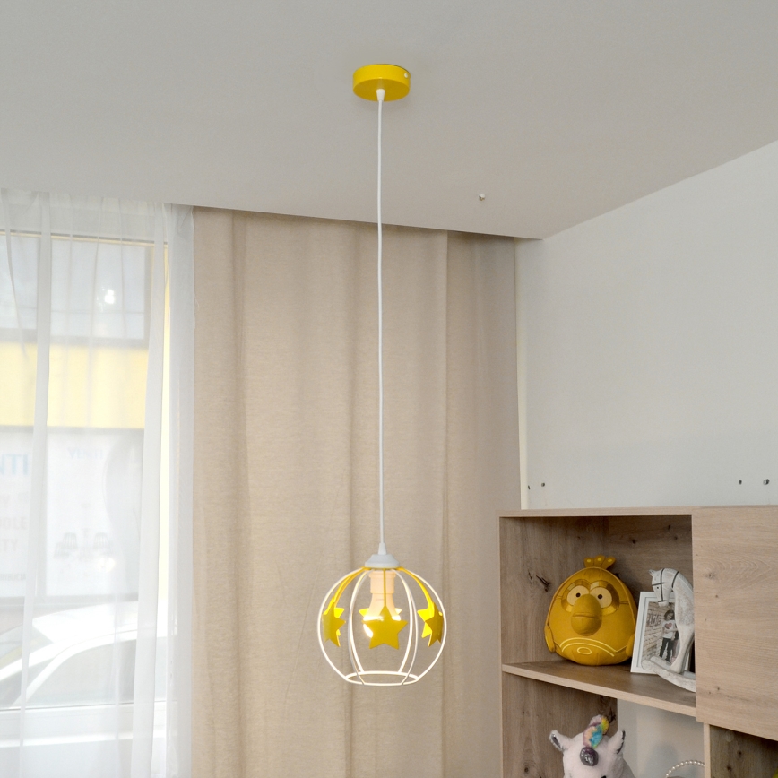 Dětský lustr na lanku STARS 1xE27/15W/230V žlutá/bílá