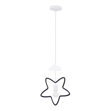 Dětský lustr na lanku STARS 1xE27/20W/230V černá/bílá