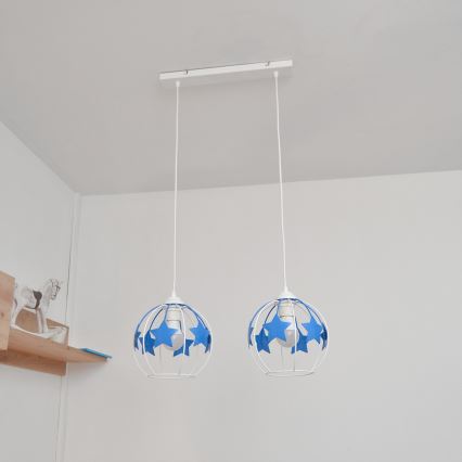 Dětský lustr na lanku STARS 2xE27/15W/230V modrá/bílá
