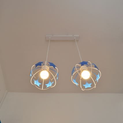 Dětský lustr na lanku STARS 2xE27/15W/230V modrá/bílá