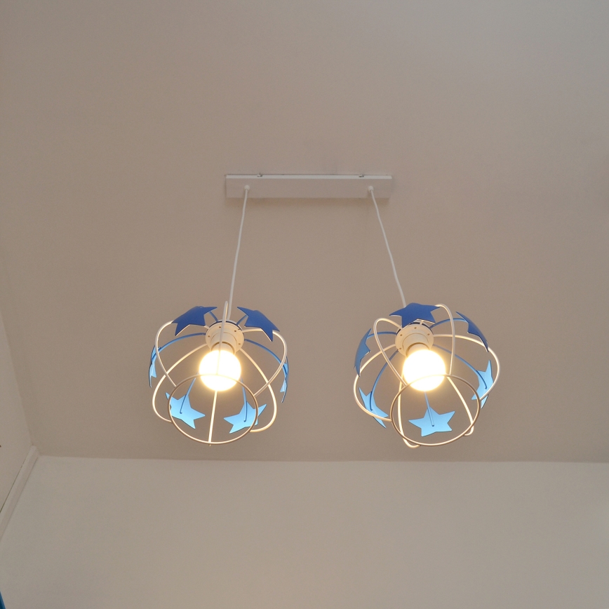 Dětský lustr na lanku STARS 2xE27/15W/230V modrá/bílá