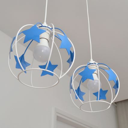 Dětský lustr na lanku STARS 2xE27/15W/230V modrá/bílá