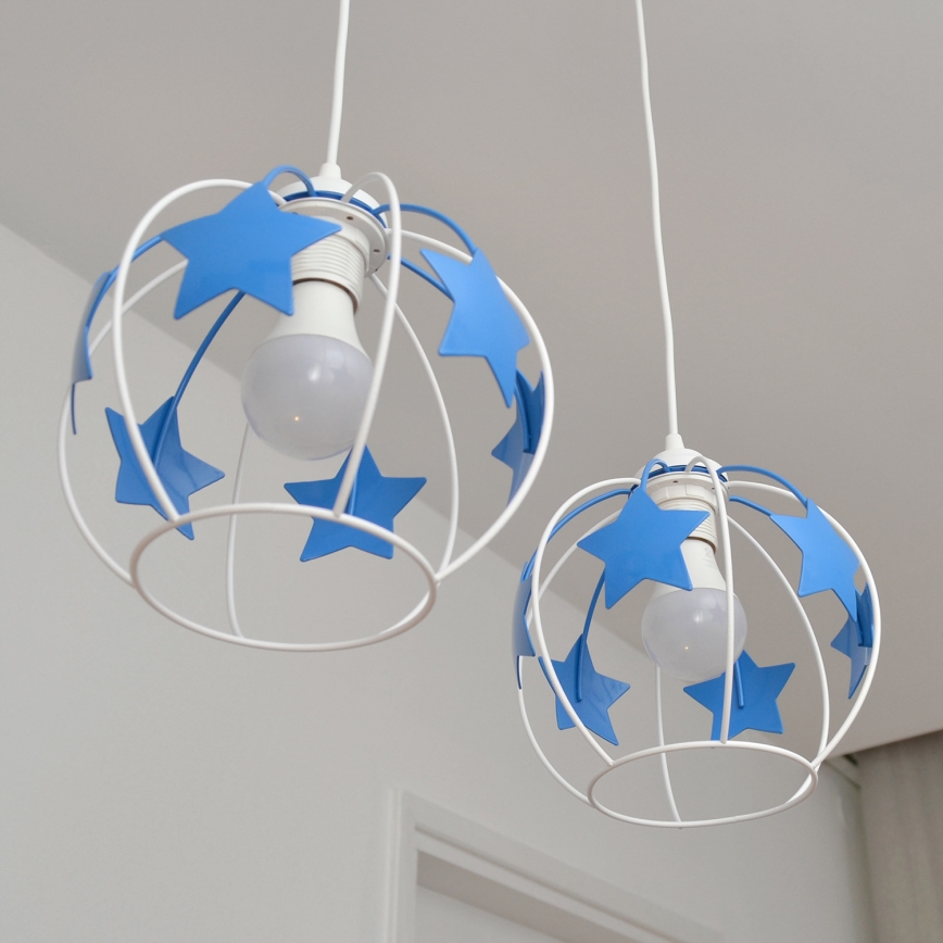 Dětský lustr na lanku STARS 2xE27/15W/230V modrá/bílá