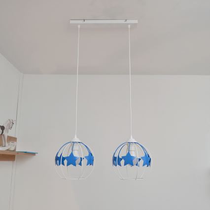 Dětský lustr na lanku STARS 2xE27/15W/230V modrá/bílá