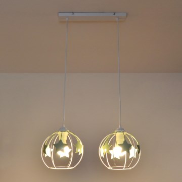 Dětský lustr na lanku STARS 2xE27/15W/230V zelená/bílá
