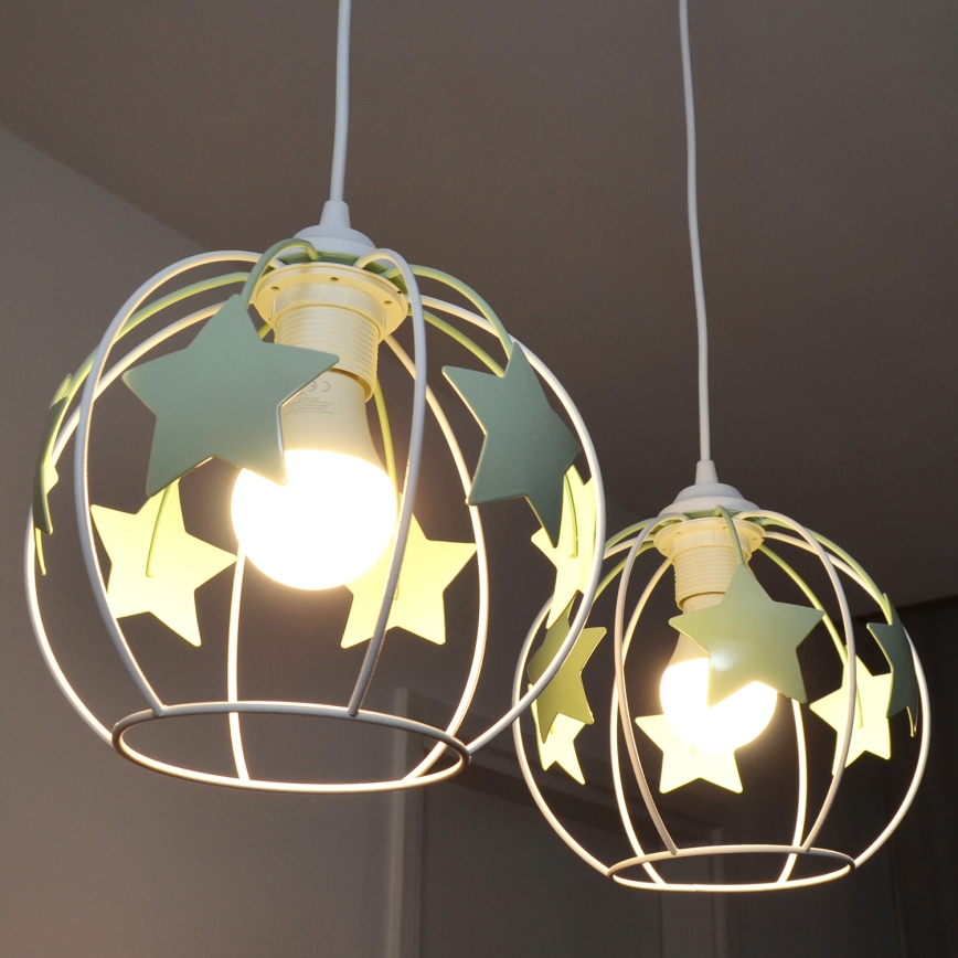 Dětský lustr na lanku STARS 2xE27/15W/230V zelená/bílá