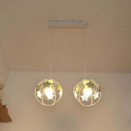 Dětský lustr na lanku STARS 2xE27/15W/230V zelená/bílá