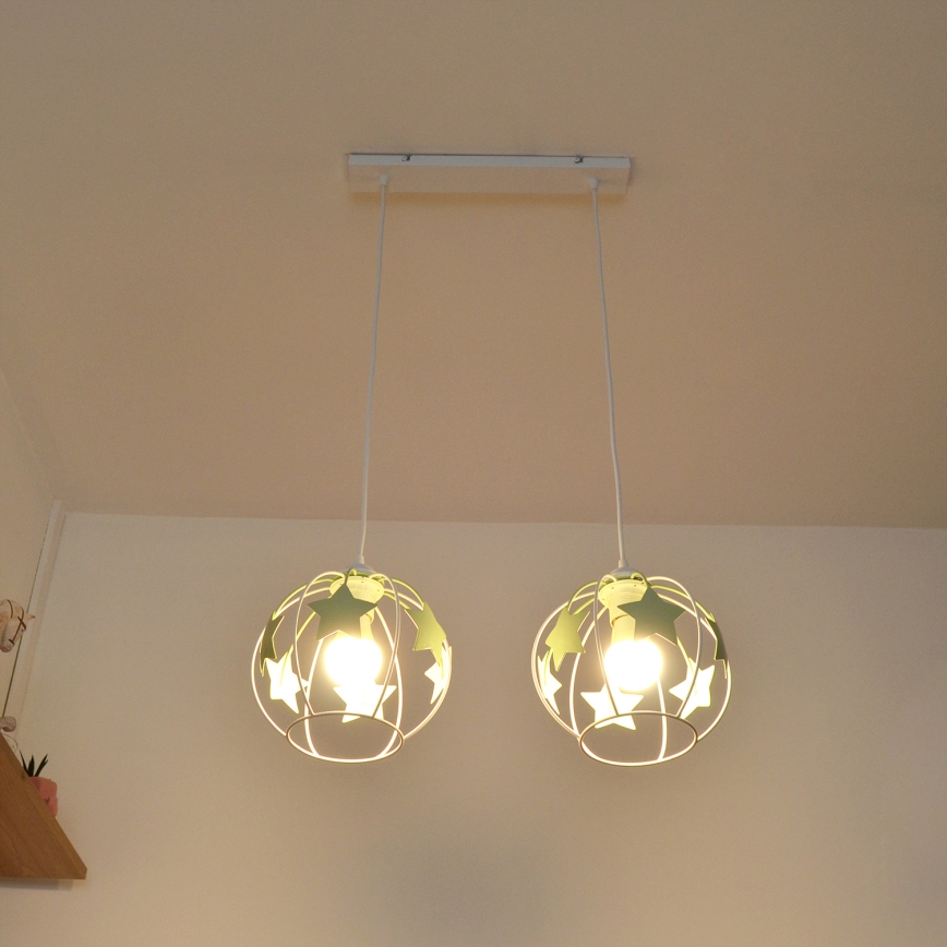 Dětský lustr na lanku STARS 2xE27/15W/230V zelená/bílá