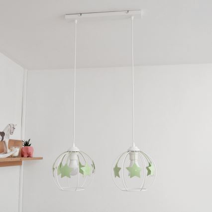 Dětský lustr na lanku STARS 2xE27/15W/230V zelená/bílá