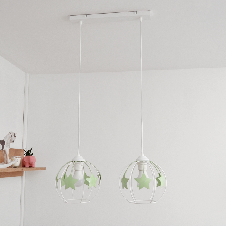 Dětský lustr na lanku STARS 2xE27/15W/230V zelená/bílá