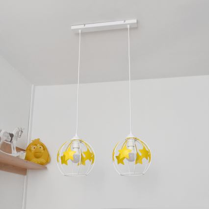 Dětský lustr na lanku STARS 2xE27/15W/230V žlutá/bílá