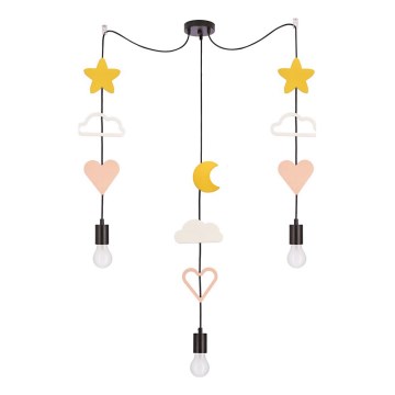 Dětský lustr na lanku TRIO 3xE27/20W/230V žlutá/bílá/růžová