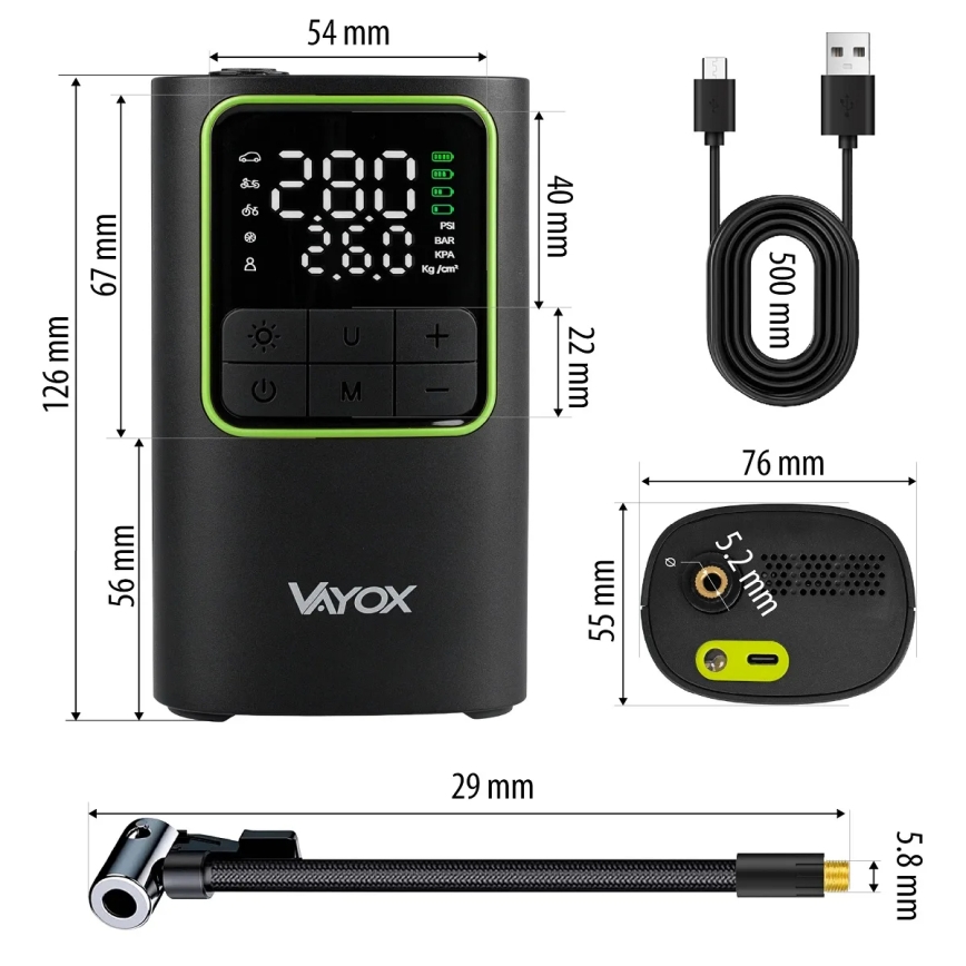 Digitální kapesní kompresor 5V 4000 mAh černá