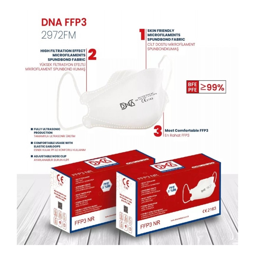 DNA respirátor FFP3 NR CE 2163 Medical 1ks