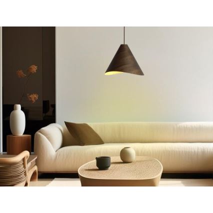 Dřevěný lustr na lanku 1xE27/60W/230V pr. 33 cm masiv/ořech/kaučukovník