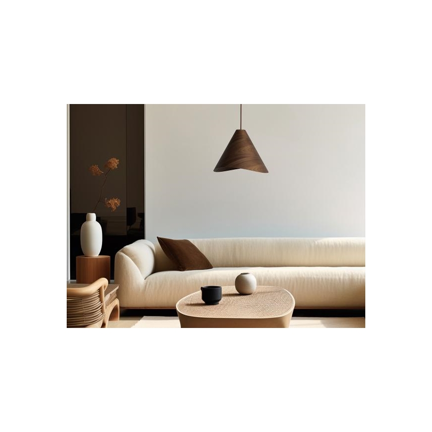 Dřevěný lustr na lanku 1xE27/60W/230V pr. 33 cm masiv/ořech/kaučukovník