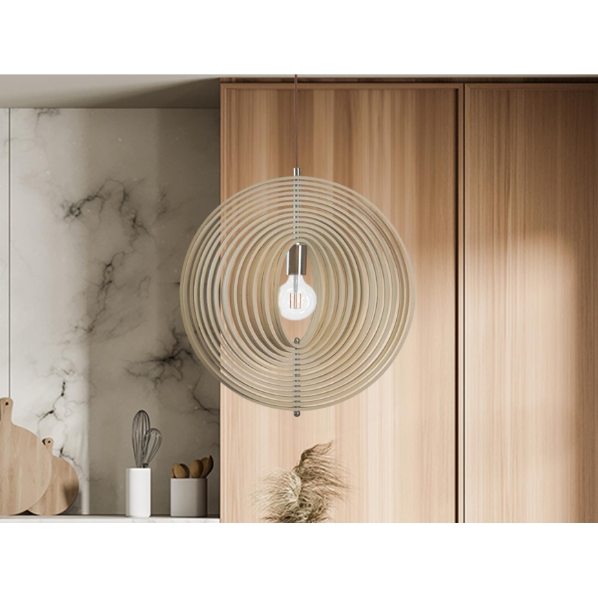 Dřevěný lustr na lanku 1xE27/60W/230V pr. 43,5 cm masiv/dýha/buk/kaučukovník