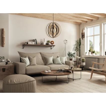 Dřevěný lustr na lanku 1xE27/60W/230V pr. 50 cm masiv/dýha/kaučukovník