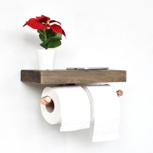 Držák toaletního papíru s policí BORU 12x30 cm smrk/měděná