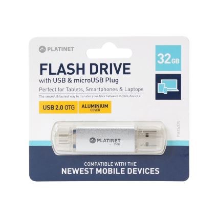 Dual Flash Disk USB + MicroUSB 32GB stříbrná