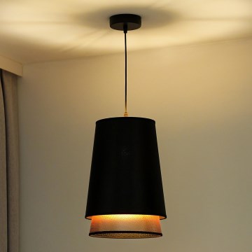 Duolla - Lustr na lanku BELL SHINY 1xE27/15W/230V pr. 25 cm černá/měděná