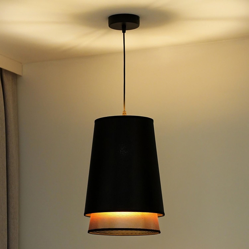 Duolla - Lustr na lanku BELL SHINY 1xE27/15W/230V pr. 25 cm černá/měděná