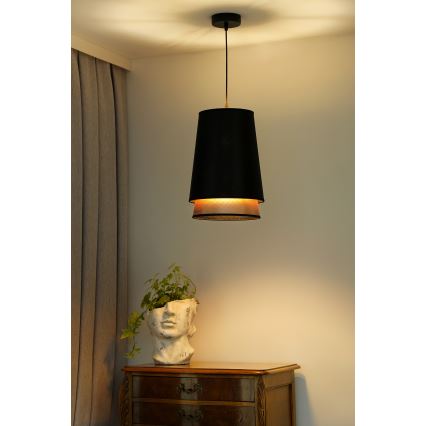 Duolla - Lustr na lanku BELL SHINY 1xE27/15W/230V pr. 25 cm černá/měděná