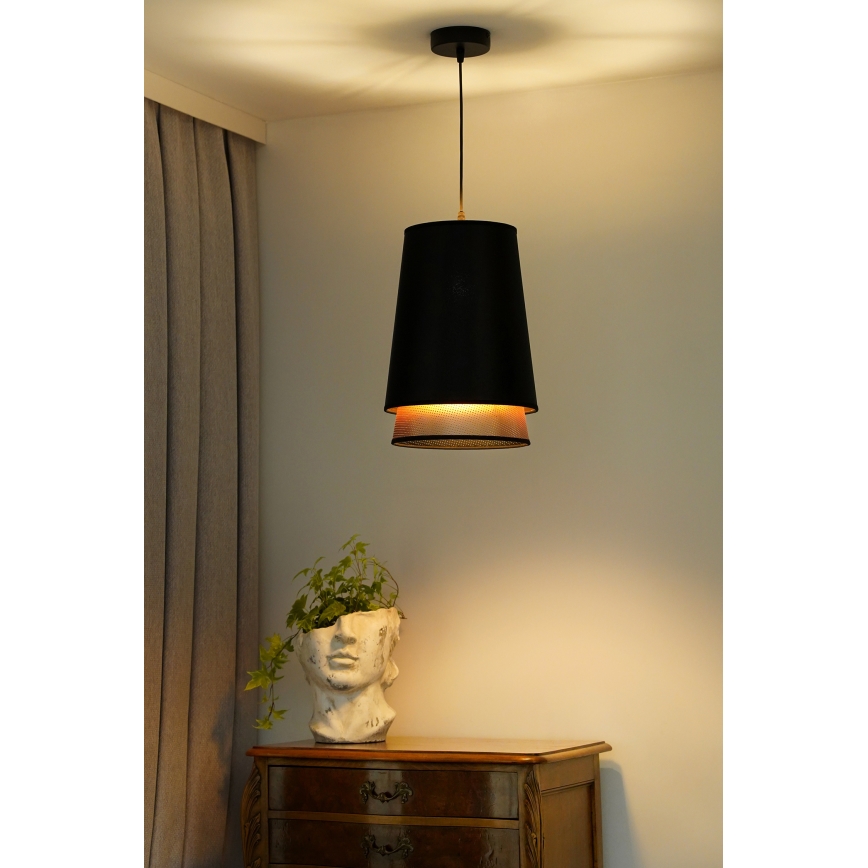 Duolla - Lustr na lanku BELL SHINY 1xE27/15W/230V pr. 25 cm černá/měděná