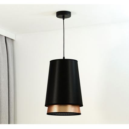 Duolla - Lustr na lanku BELL SHINY 1xE27/15W/230V pr. 25 cm černá/měděná