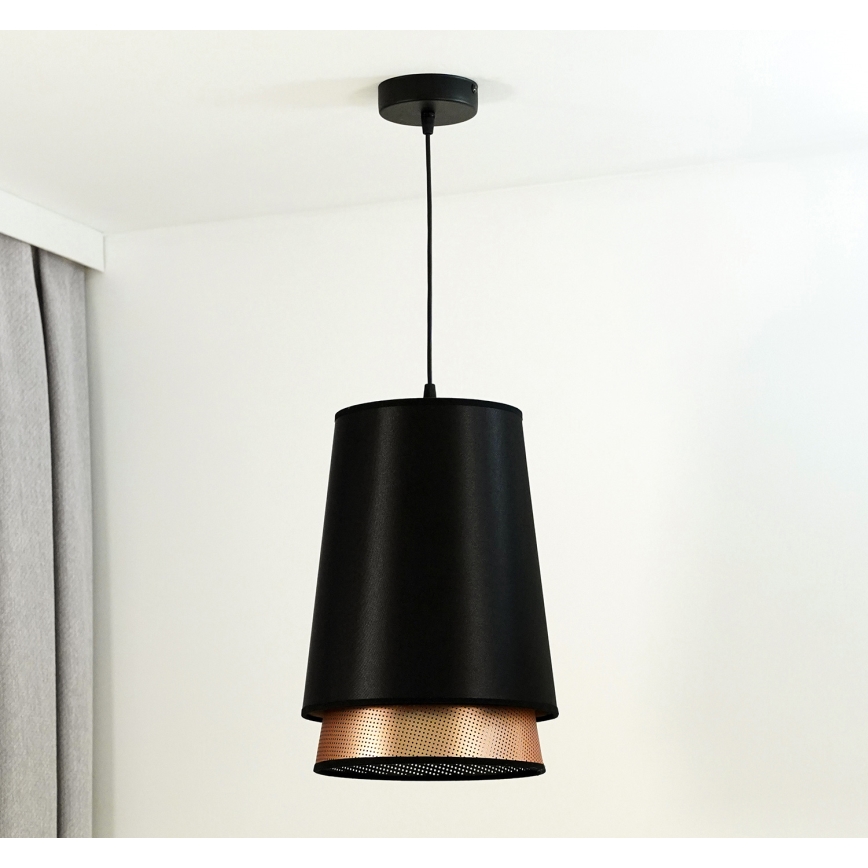 Duolla - Lustr na lanku BELL SHINY 1xE27/15W/230V pr. 25 cm černá/měděná
