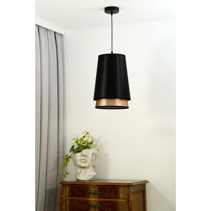 Duolla - Lustr na lanku BELL SHINY 1xE27/15W/230V pr. 25 cm černá/měděná