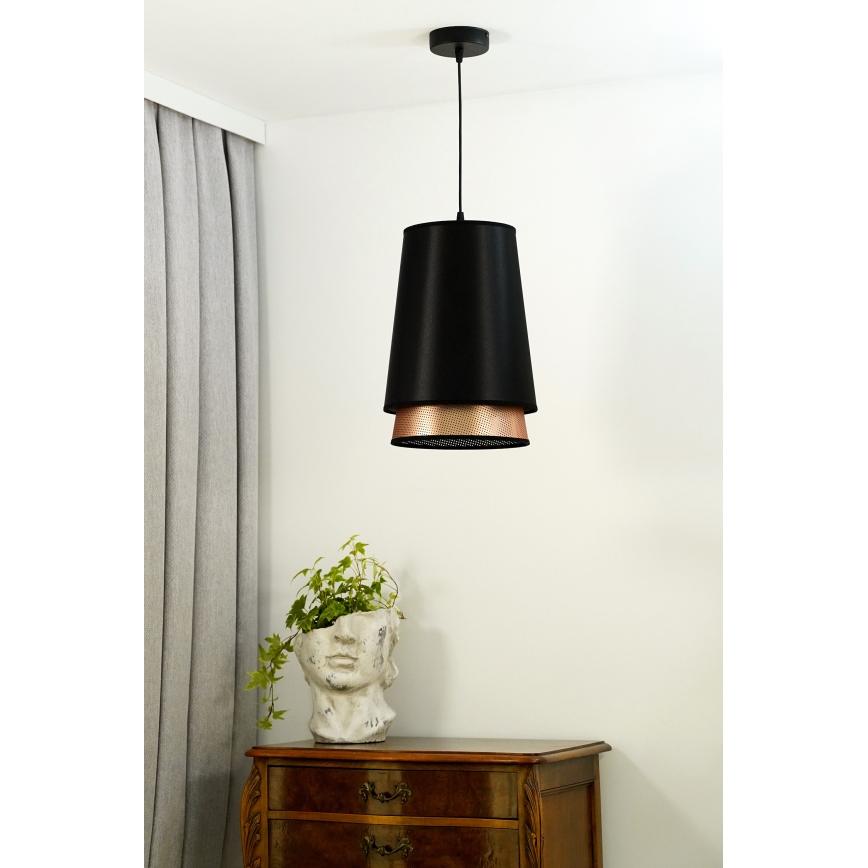 Duolla - Lustr na lanku BELL SHINY 1xE27/15W/230V pr. 25 cm černá/měděná