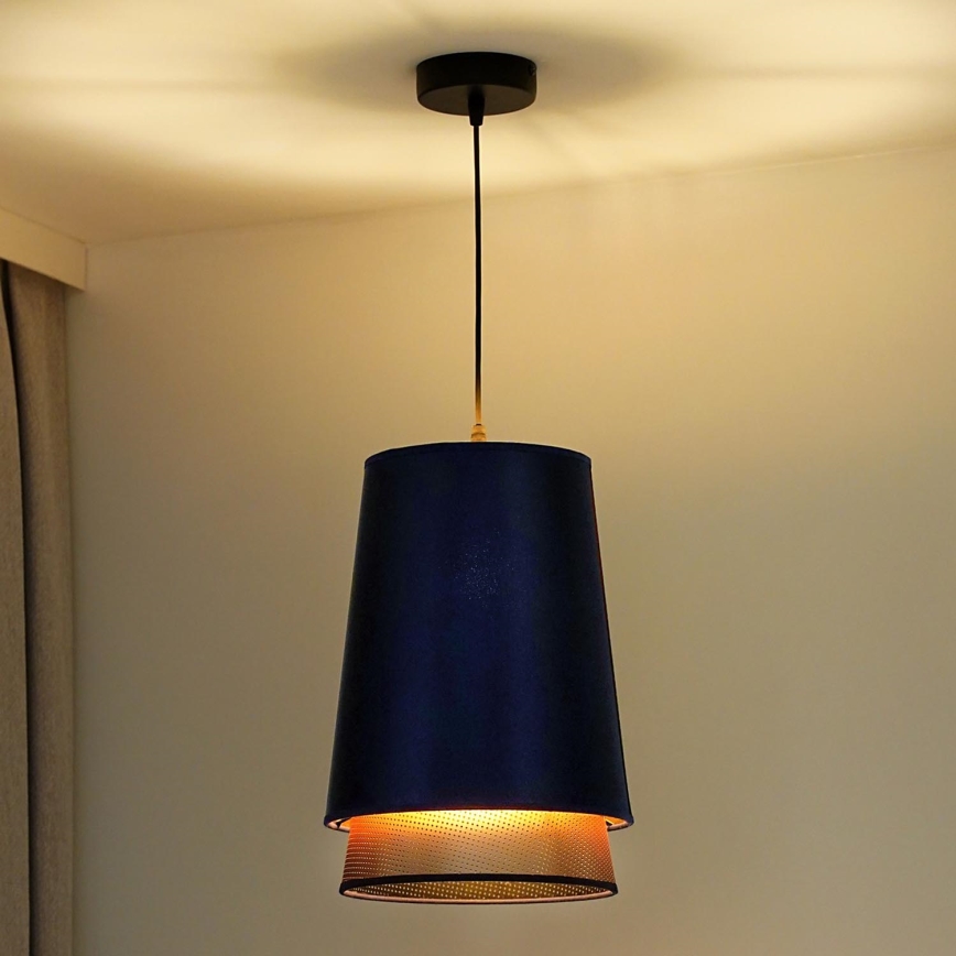 Duolla - Lustr na lanku BELL SHINY 1xE27/15W/230V pr. 25 cm modrá/měděná