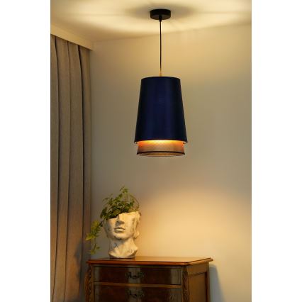 Duolla - Lustr na lanku BELL SHINY 1xE27/15W/230V pr. 25 cm modrá/měděná