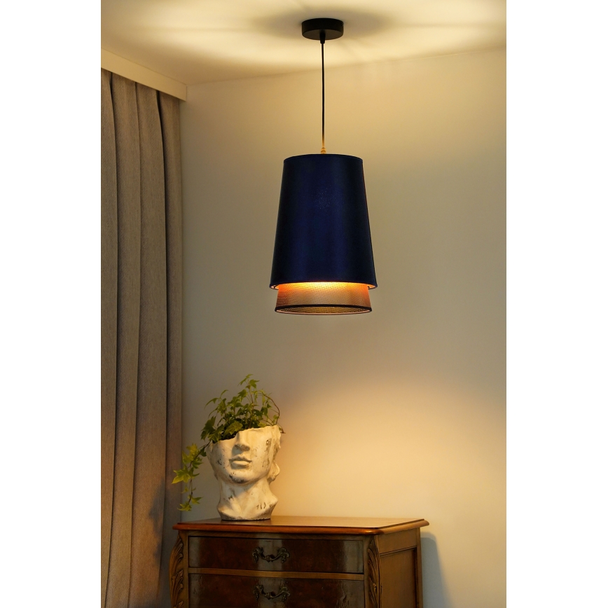 Duolla - Lustr na lanku BELL SHINY 1xE27/15W/230V pr. 25 cm modrá/měděná