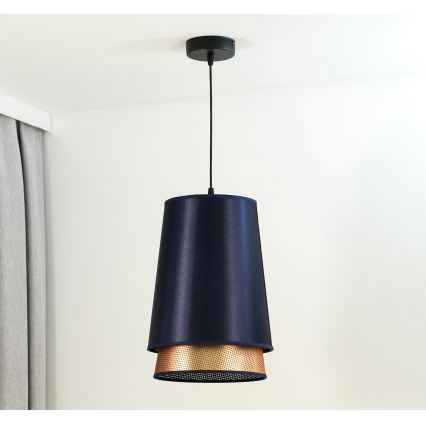 Duolla - Lustr na lanku BELL SHINY 1xE27/15W/230V pr. 25 cm modrá/měděná
