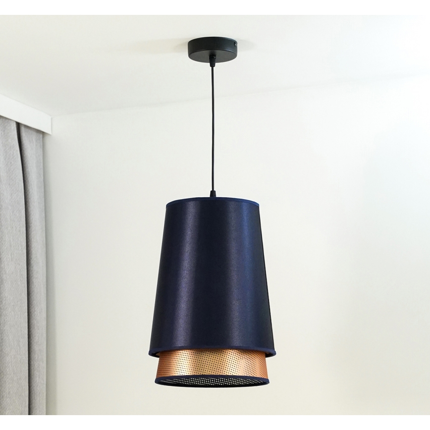 Duolla - Lustr na lanku BELL SHINY 1xE27/15W/230V pr. 25 cm modrá/měděná