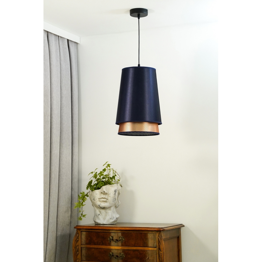 Duolla - Lustr na lanku BELL SHINY 1xE27/15W/230V pr. 25 cm modrá/měděná