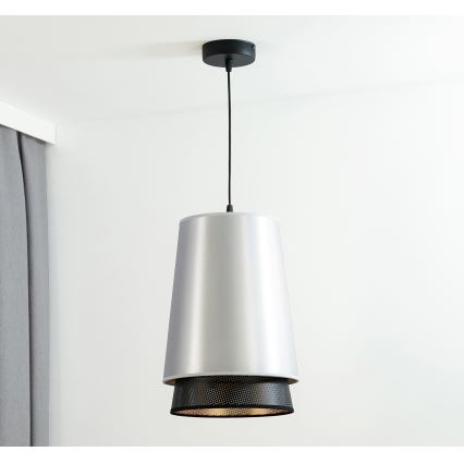 Duolla - Lustr na lanku BELL SHINY 1xE27/15W/230V pr. 25 cm stříbrná/černá