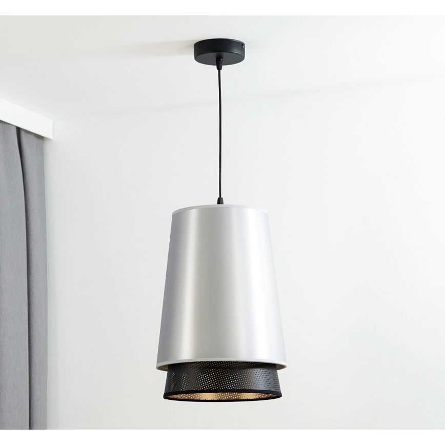 Duolla - Lustr na lanku BELL SHINY 1xE27/15W/230V pr. 25 cm stříbrná/černá
