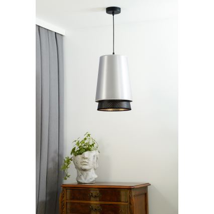 Duolla - Lustr na lanku BELL SHINY 1xE27/15W/230V pr. 25 cm stříbrná/černá