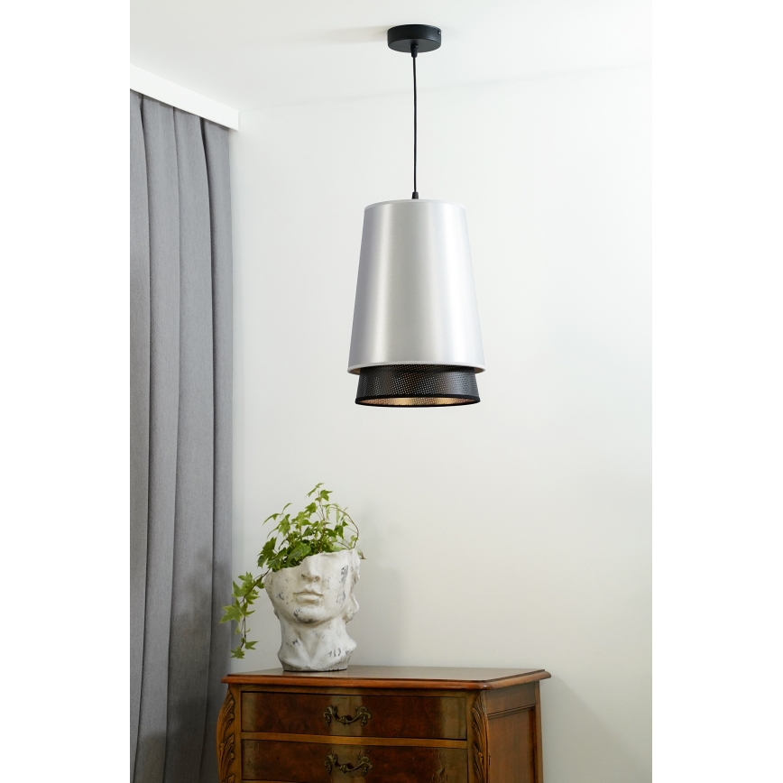 Duolla - Lustr na lanku BELL SHINY 1xE27/15W/230V pr. 25 cm stříbrná/černá