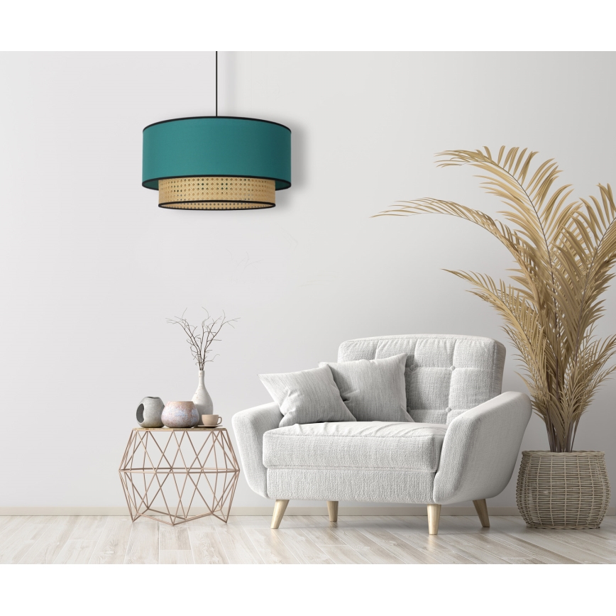 Duolla - Lustr na lanku BOHO 1xE27/15W/230V pr. 45 cm tyrkysová/ratan
