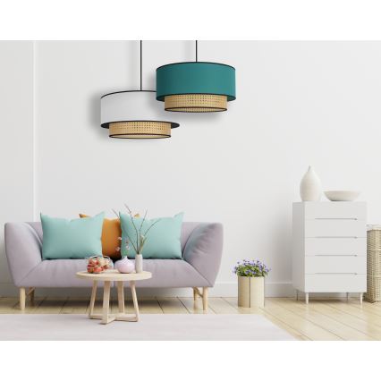 Duolla - Lustr na lanku BOHO 1xE27/15W/230V pr. 45 cm tyrkysová/ratan
