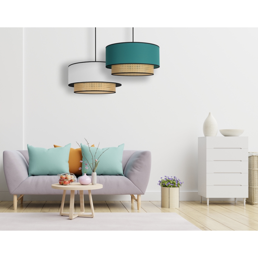 Duolla - Lustr na lanku BOHO 1xE27/15W/230V pr. 45 cm tyrkysová/ratan