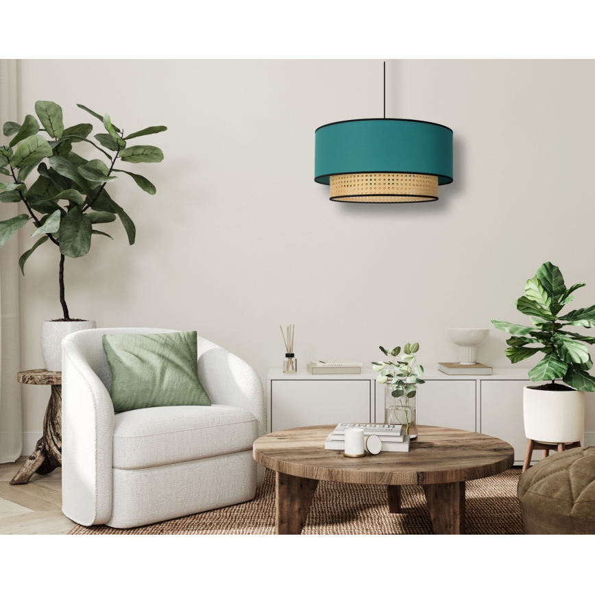 Duolla - Lustr na lanku BOHO 1xE27/15W/230V pr. 45 cm tyrkysová/ratan