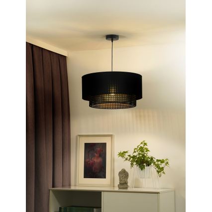 Duolla - Lustr na lanku BOHO RATTAN 1xE27/15W/230V pr. 45 cm černá