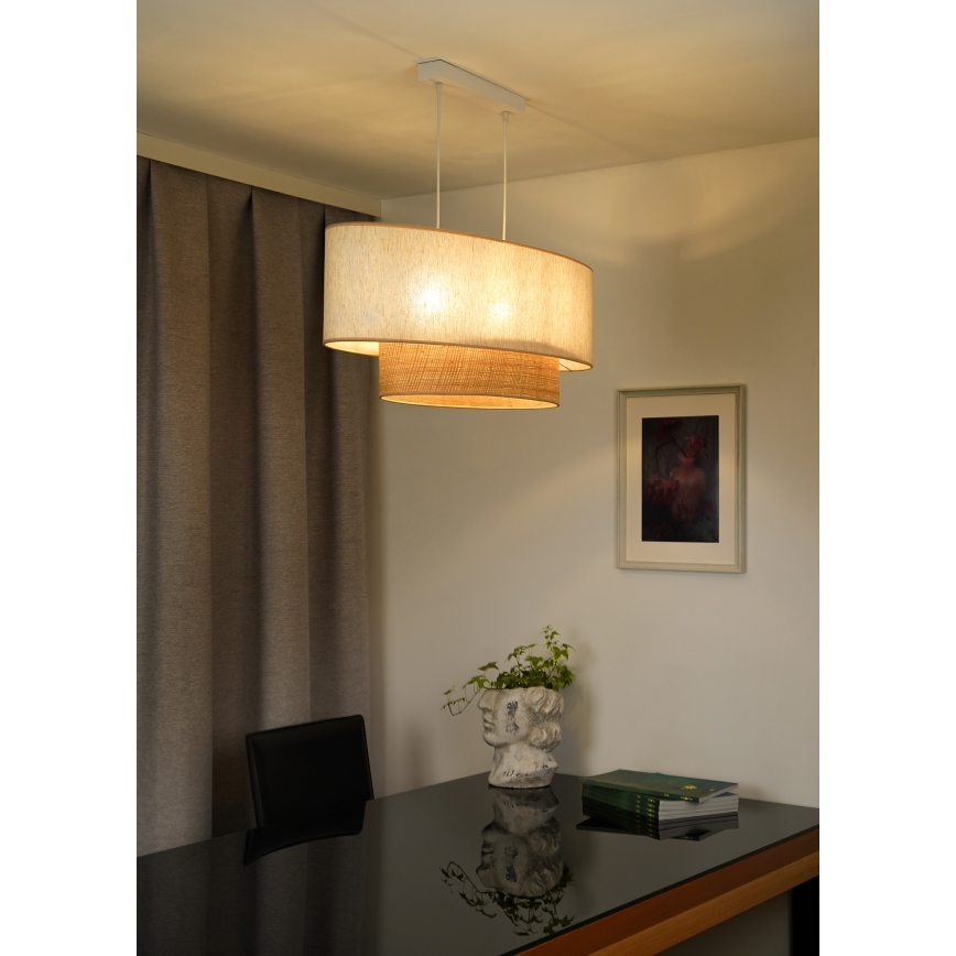 Duolla - Lustr na lanku DOUBLE OVAL NATURE 2xE27/15W/230V krémová/béžová