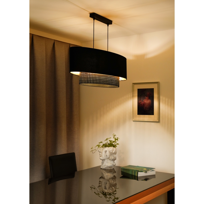 Duolla - Lustr na lanku DOUBLE OVAL RATTAN 2xE27/15W/230V černá/ratan